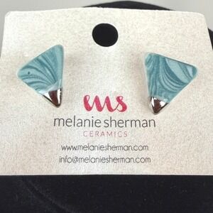 MELANIE SHERMAN Handmade Porcelain Silver Stud Earrings Coastal Modernist USA
